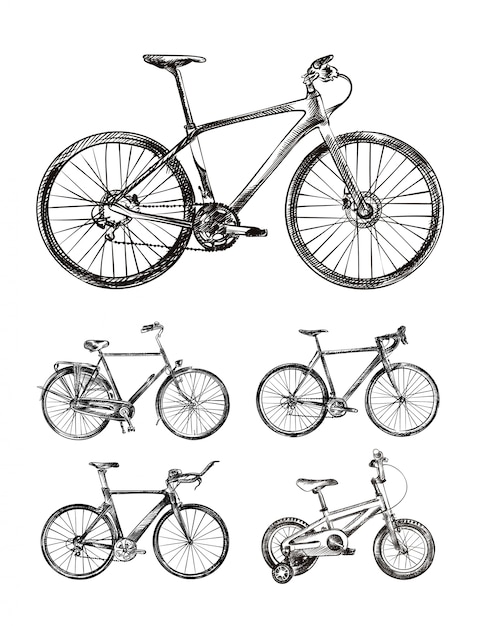 Premium Vector Set of various bikes, bicycles hand drawn