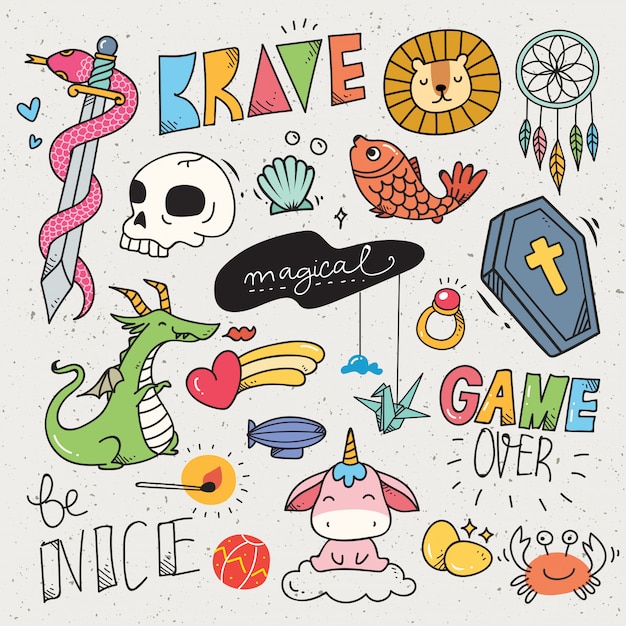 Set of various cartoon vector illustration Premium Vector