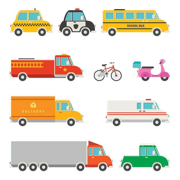 Premium Vector | Set of various cartoon vehicles