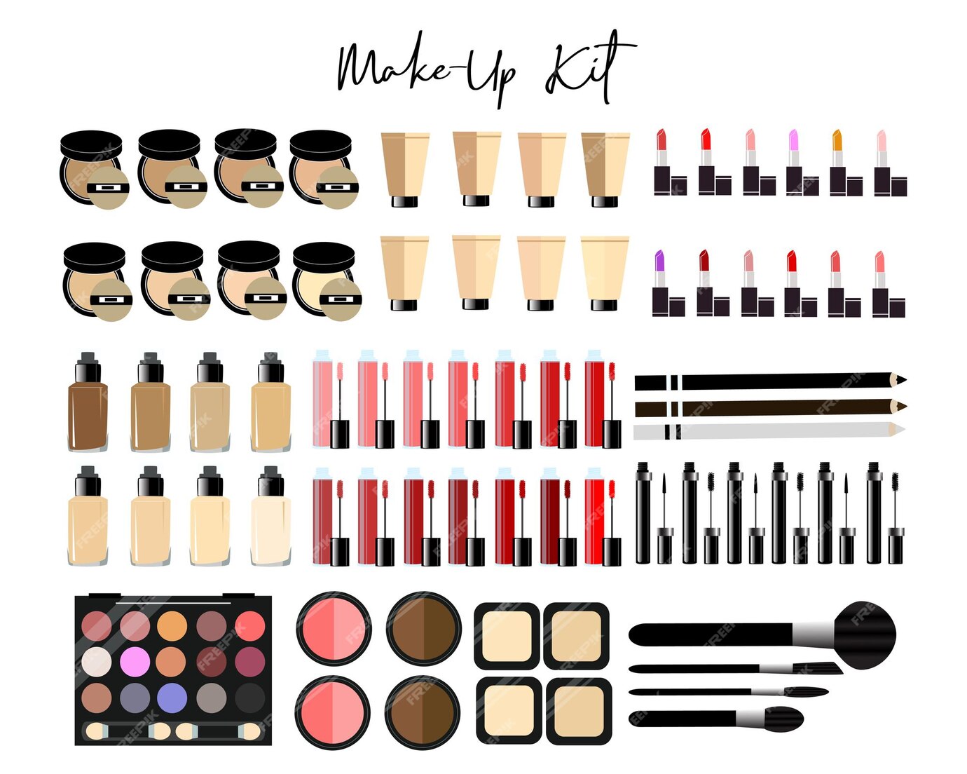 Premium Vector  Set of various cosmetic and make up kit illustration