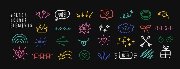 Premium Vector | Set of various doodle elements. cute simple symbols ...