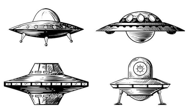 Premium Vector | Set of various flying saucers. hand drawn illustrations.