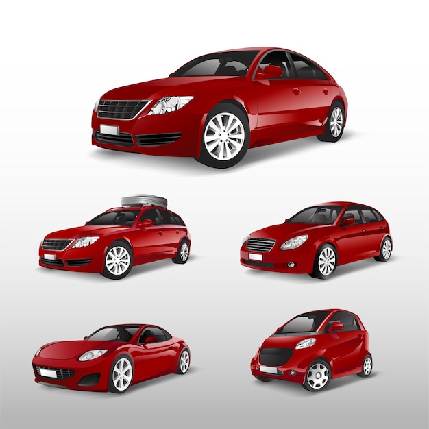 Set of various models of red car vectors Free Vector