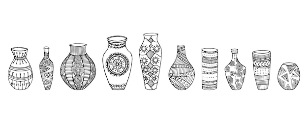 Premium Vector Set Of Vases Various Shapes Of Hand Drawn Vases