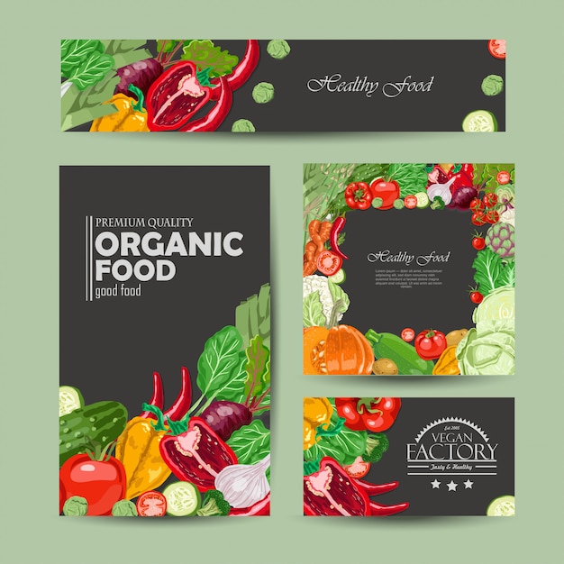 Premium Vector | Set of vector cards with vegetables