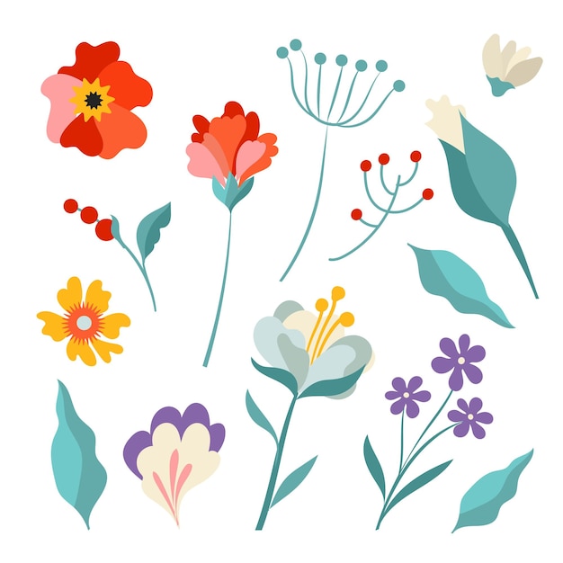 Premium Vector | Set of vector flowers isolated on white background