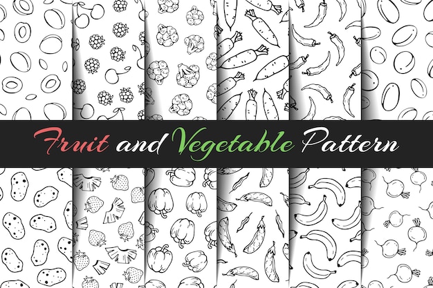 Set of vector fruit and vegetable patterns. Premium Vector