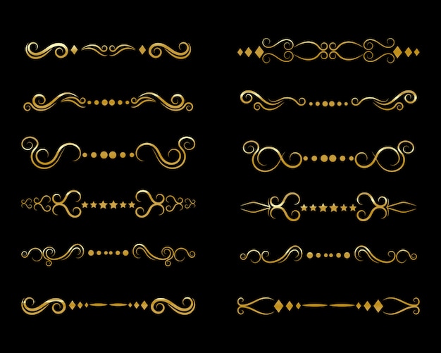 Premium Vector | Set of vector golden borders, dividers or separators