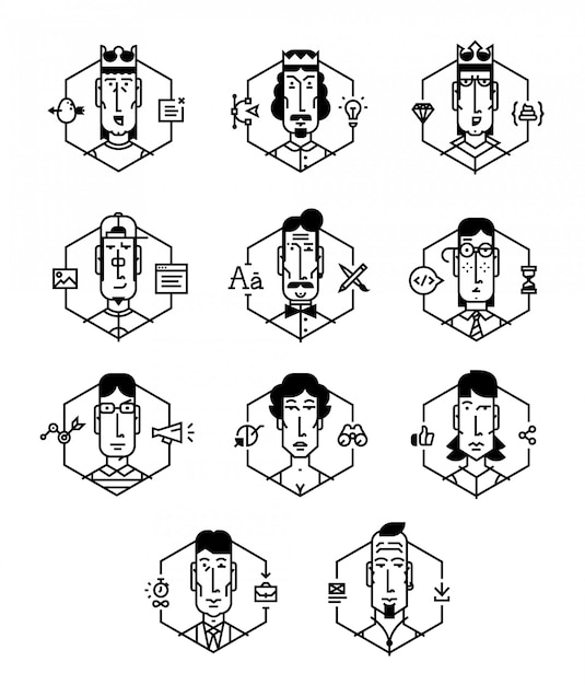 Set of vector icons of people of different professions. Premium Vector