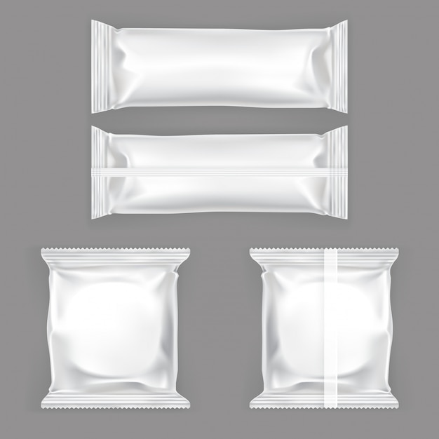 Download Free Vector | Set of vector illustrations of white plastic packing for snacks