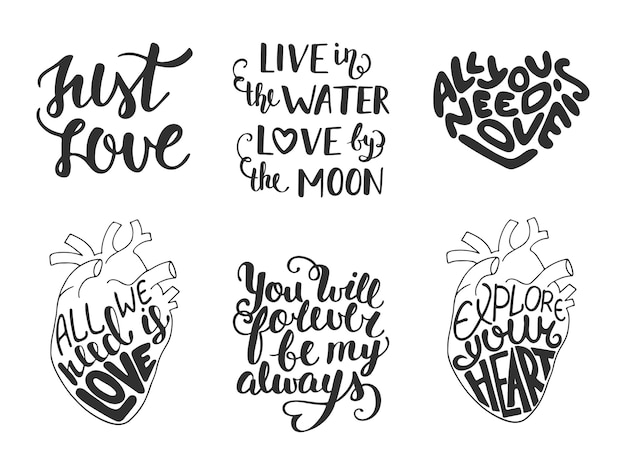 Set of vector love romantic lettering Premium Vector
