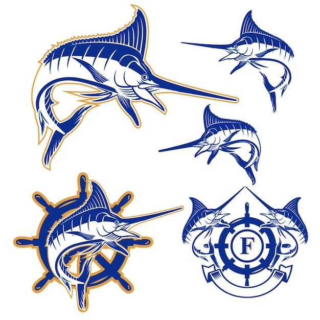 Download Set of vector marlin fish badges icons Vector | Premium ...