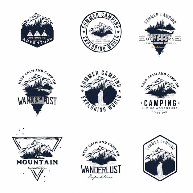 Download Free Set Of Vector Mountain And Outdoor Adventures Logo Premium Vector Use our free logo maker to create a logo and build your brand. Put your logo on business cards, promotional products, or your website for brand visibility.