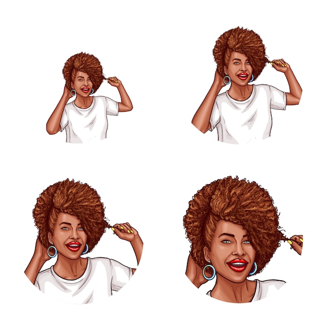 Set of vector pop art round avatar icon Premium Vector