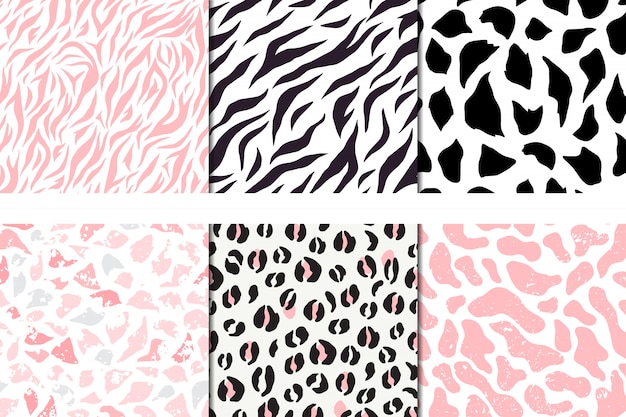 Set of vector seamless patterns, leopard, zebra, pebble giraffe Premium Vector
