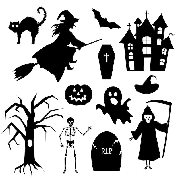 Premium Vector | Set of vector silhouettes for halloween party