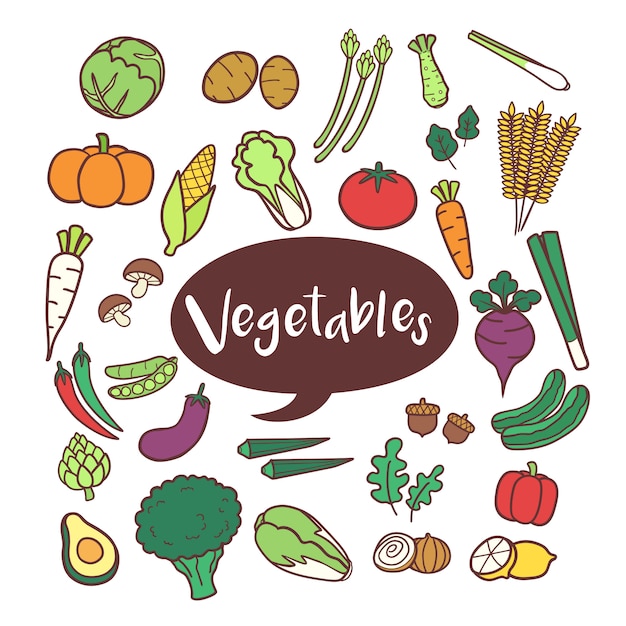 Set of vegetable elements in hand drawn doodles Premium Vector