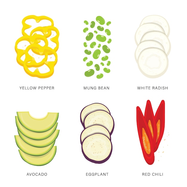 Premium Vector | Set of vegetable slices. organic and healthy food ...