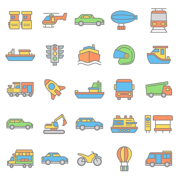 Set of vehicle and public transportation icon | Premium Vector