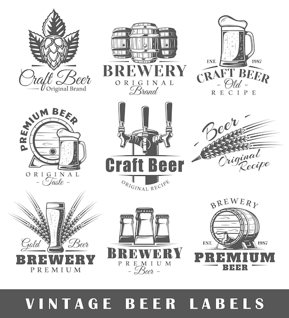 Download Set of vintage beer labels | Premium Vector