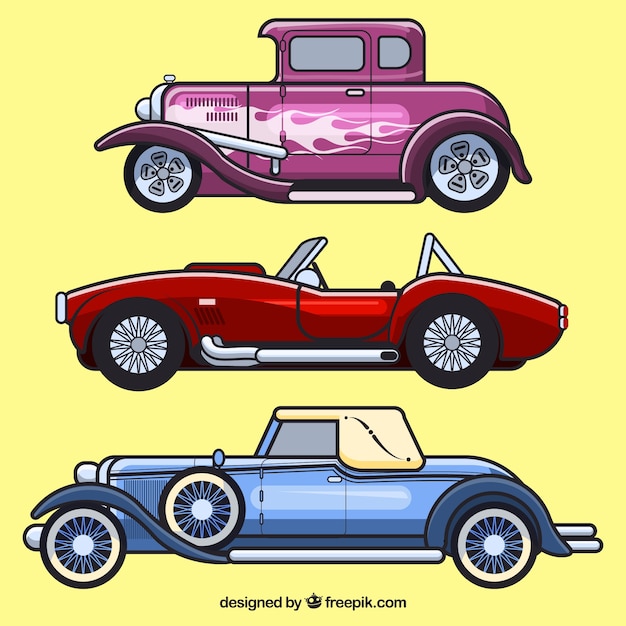 Download Set of vintage car profiles | Free Vector