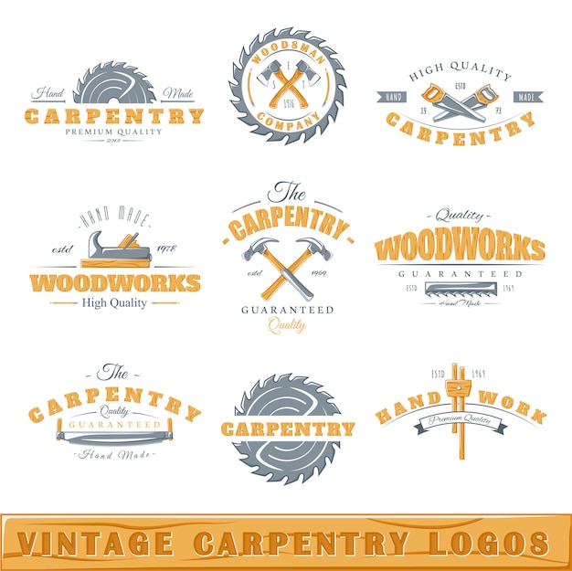 Premium Vector | Set of vintage carpentry logos