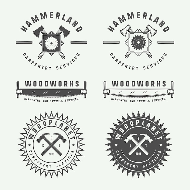 Premium Vector Set Of Vintage Carpentry Woodwork And Mechanic Labels