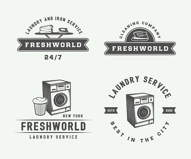 Premium Vector | Set of vintage cleaning or iron service logos