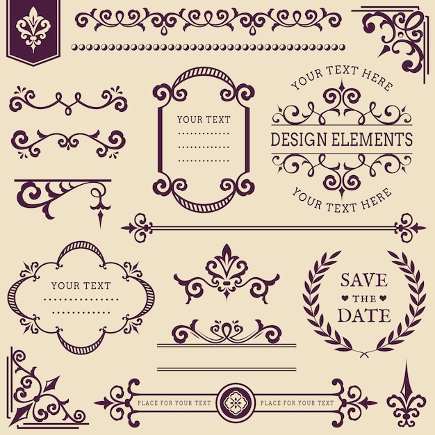 Set of vintage design elements. Premium Vector