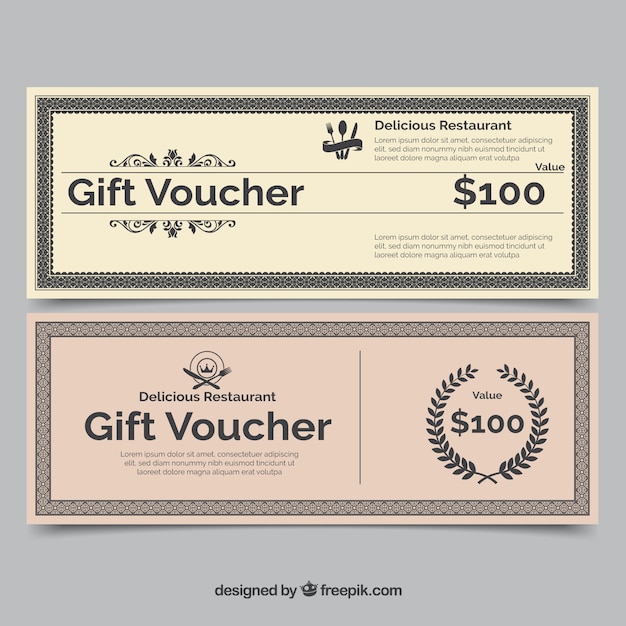 Free Vector | Set of vintage discount coupons for restaurant