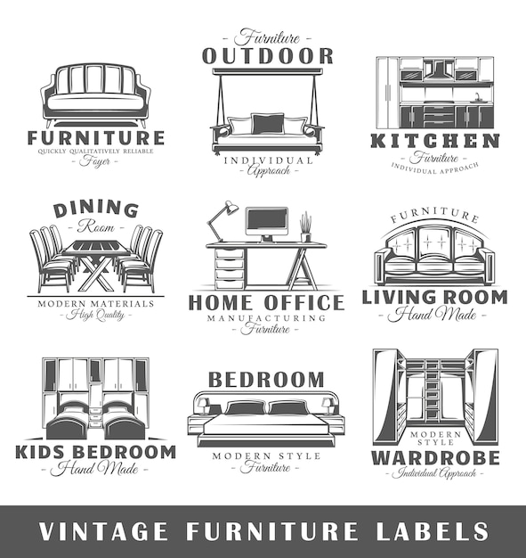 Premium Vector Set of vintage furniture labels