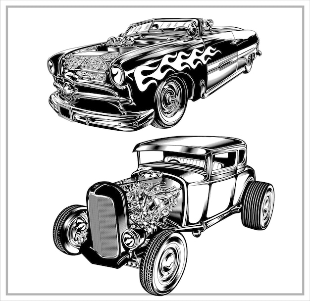 Premium Vector | Set vintage hotroad illustration graphic vol1