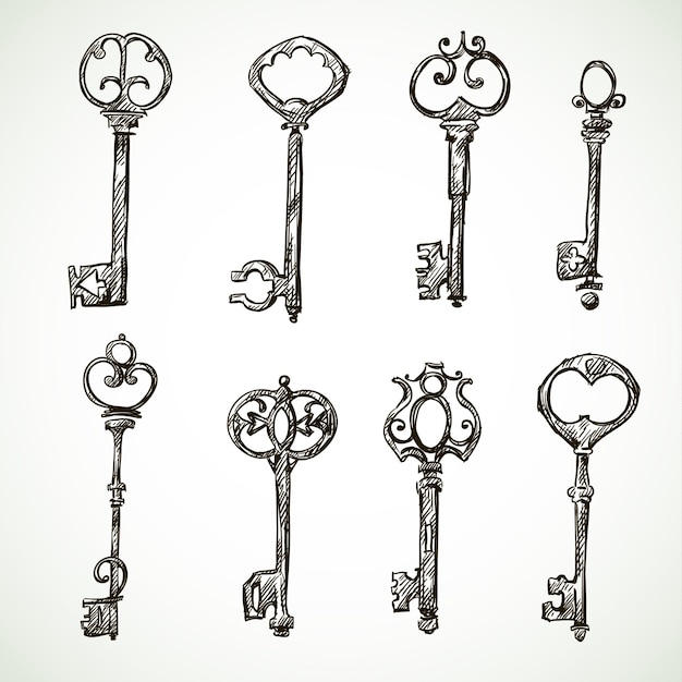 Premium Vector Set Of Vintage Keys Line Drawings