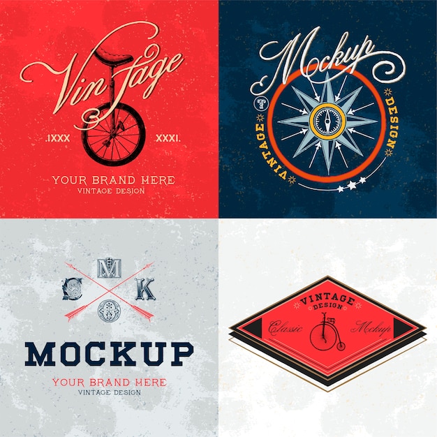 Download Set of vintage mockup logo design vector | Free Vector