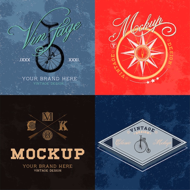 Download Set of vintage mockup logo design vector | Free Vector