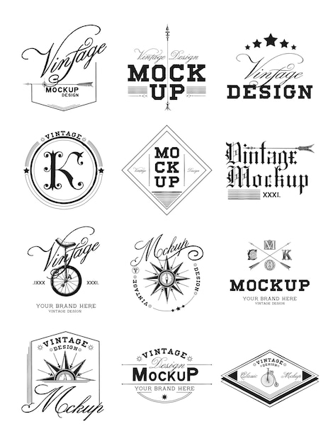 Download Set of vintage mockup logo design vector | Free Vector