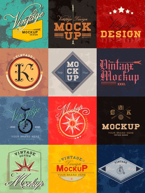 Download Free Vector | Set of vintage mockup logo design vector