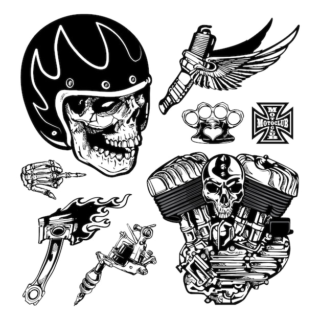 Download Premium Vector | Set of vintage motorcycle element