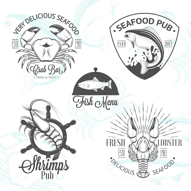 Premium Vector | Set of vintage seafood logos with fish