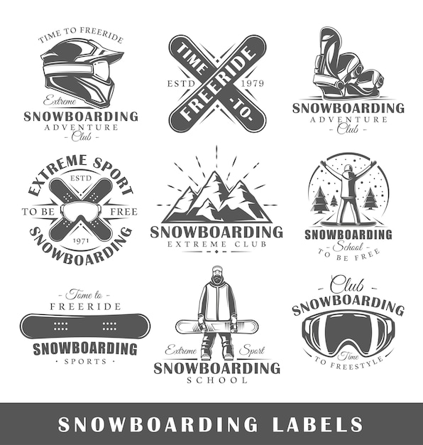 Premium Vector Set Of Vintage Snowboarding Logos