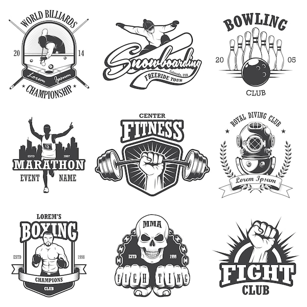 Free Vector | Set of vintage sports emblems, labels, badges and logos