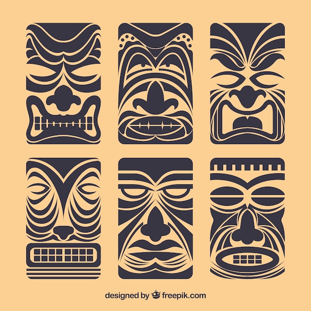 Download Set of vintage tiki masks | Free Vector