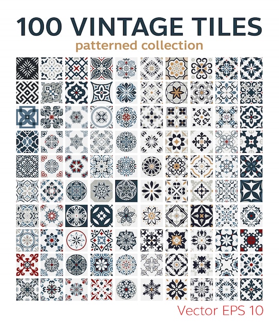 Download Set vintage tiles patterns antique seamless design | Premium Vector