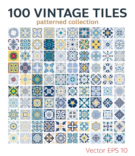 Download Set vintage tiles patterns antique seamless design | Premium Vector