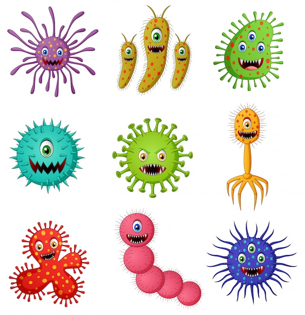 Premium Vector | Set of virus cartoon germ character isolated illustration