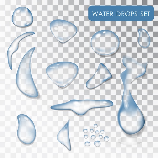 Set of water drops. transparent individual droplets of water.  water. drip of water, the liquid. . p