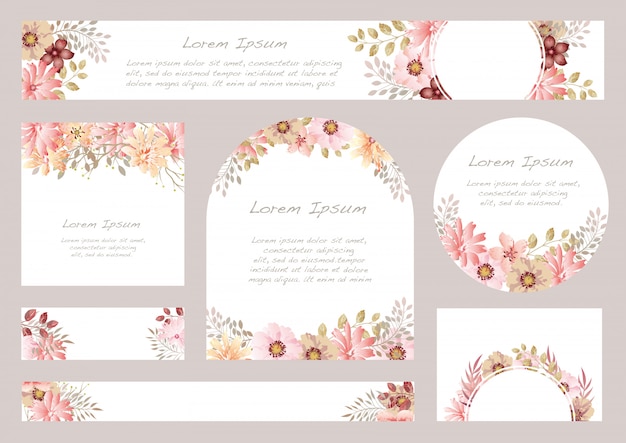 Set of watercolor floral background with text space, illustration. Premium Vector