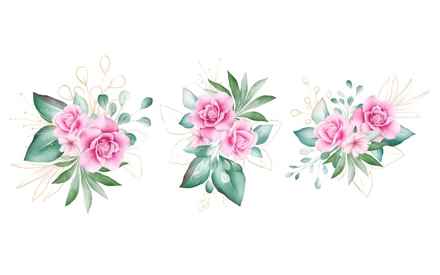 Premium Vector | Set of watercolor floral bouquets.