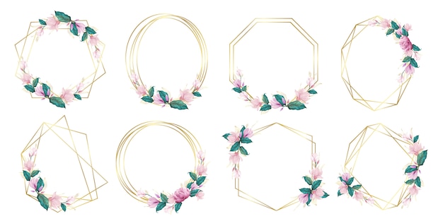 Set of watercolor floral frame for wedding monogram logo and branding logo design Free Vector