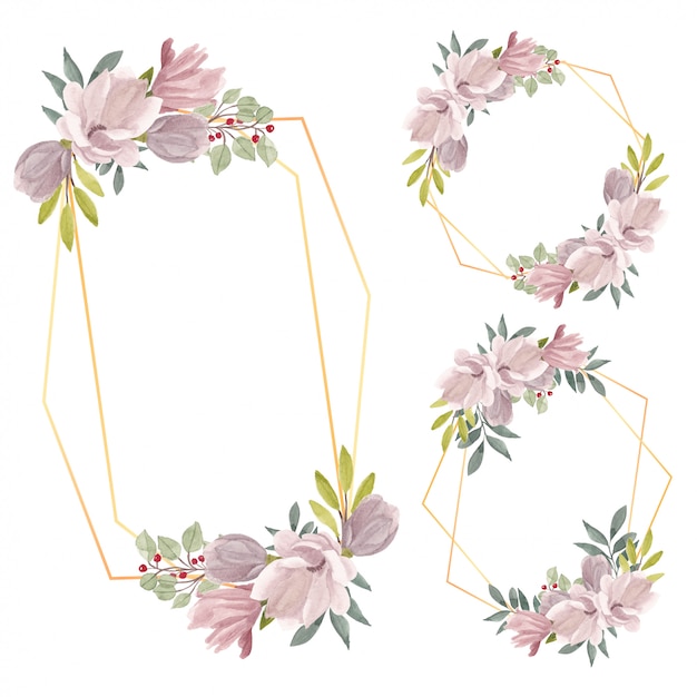 Premium Vector | Set of watercolor magnolia flower frame border